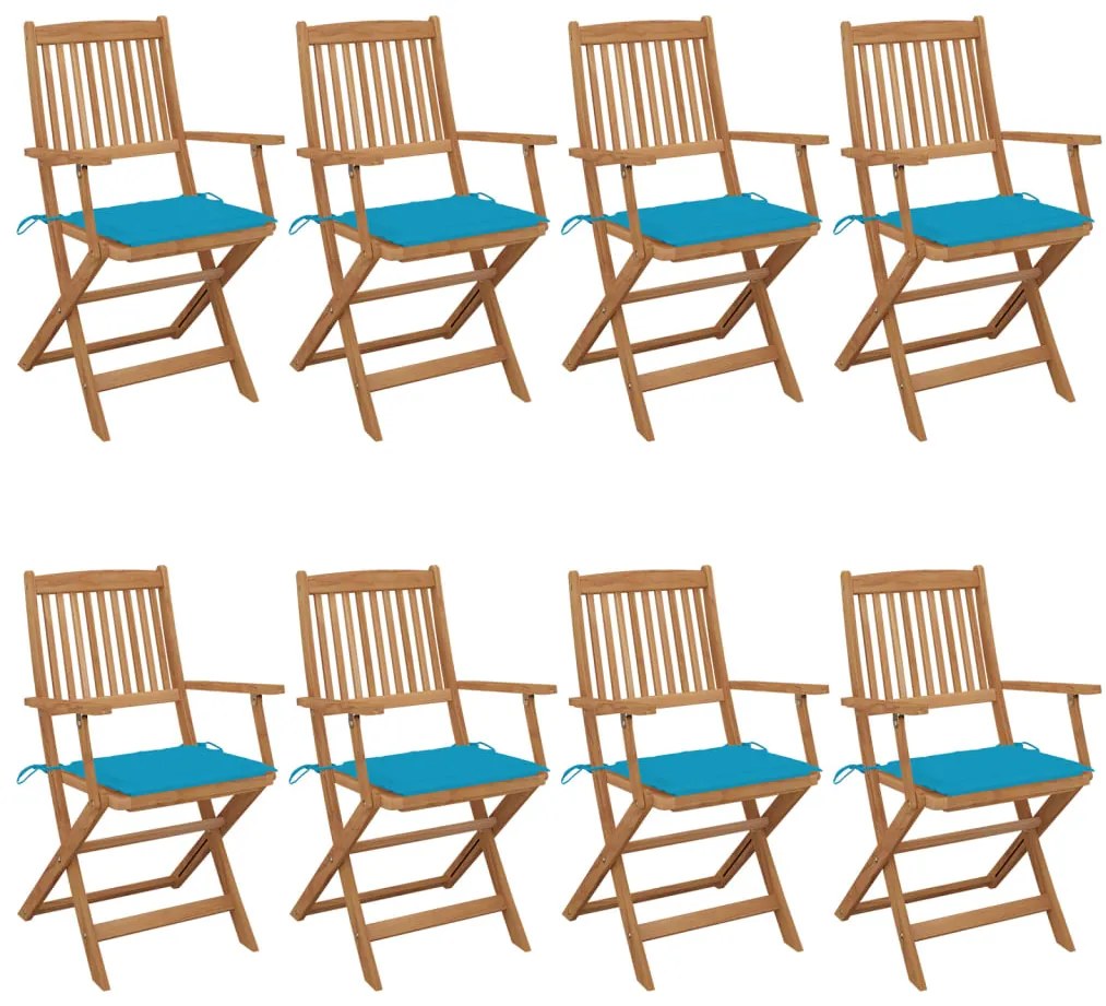vidaXL Cadeiras de jardim dobráveis 8 pcs c/ almofadões acácia maciça