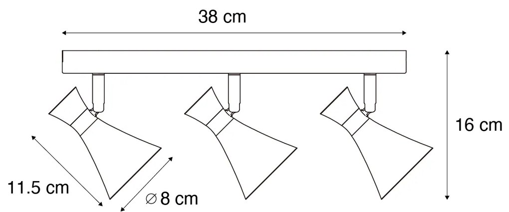 Foco de teto moderno preto ajustável de 3 luzes - Triangle Moderno