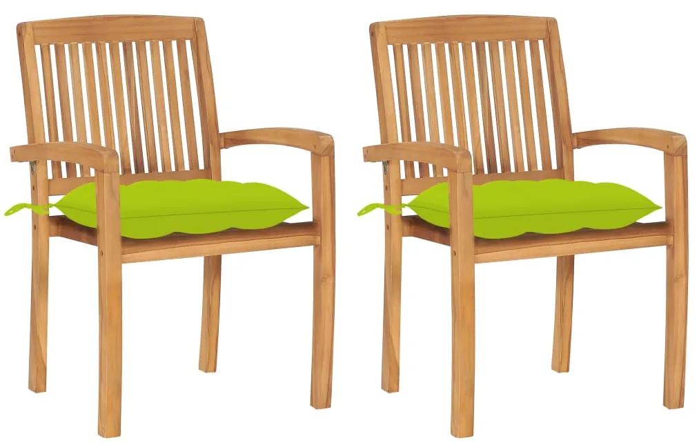 3063278 vidaXL Cadeiras jardim c/ almofadões verde brilhante 2 pcs teca maciça