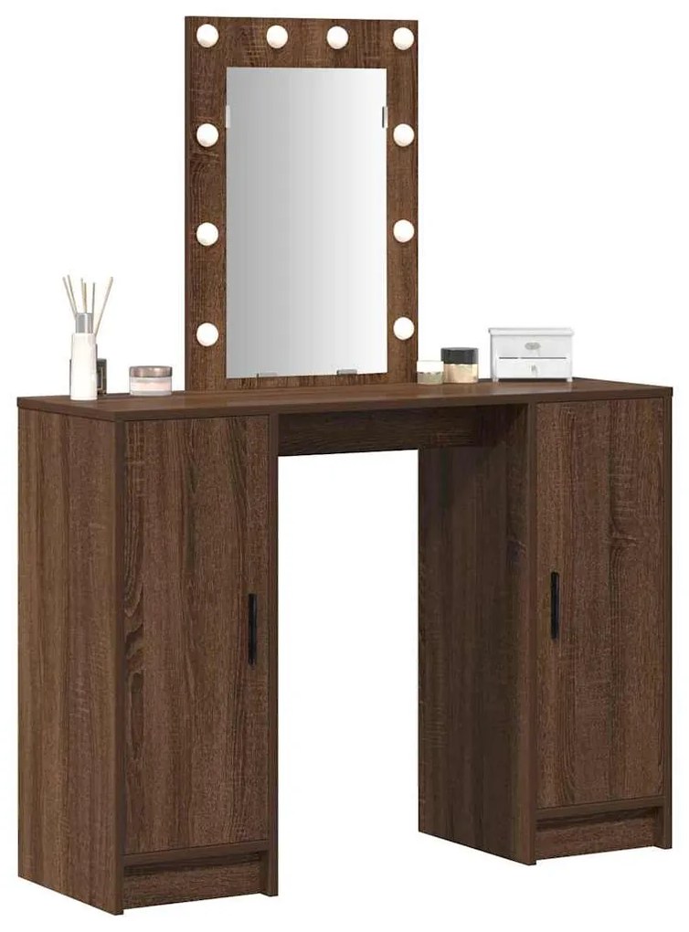Mesa de Maquiagem vidaXL com Luzes LED Castanho Carvalho 102x33x135 cm