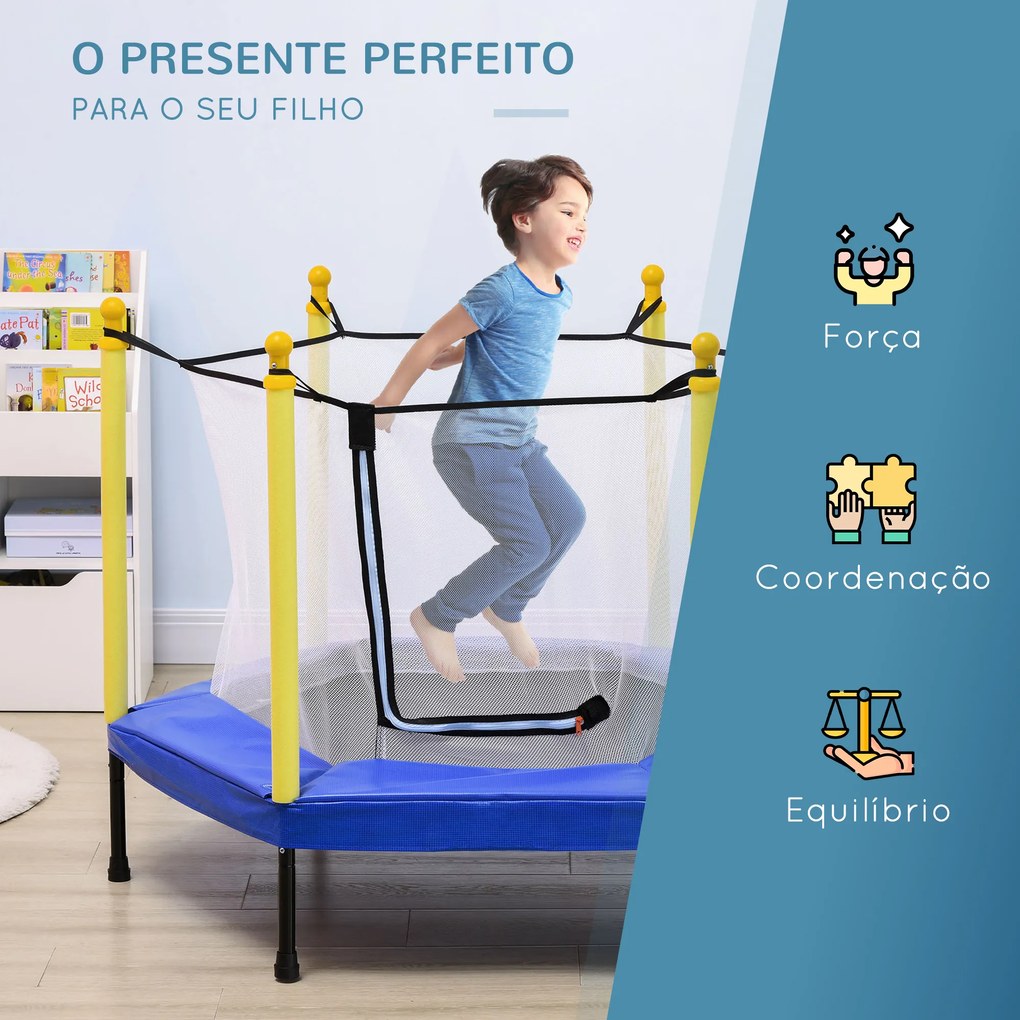 Trampolim para Crianças com Rede de Segurança 122x122x97 cm Azul