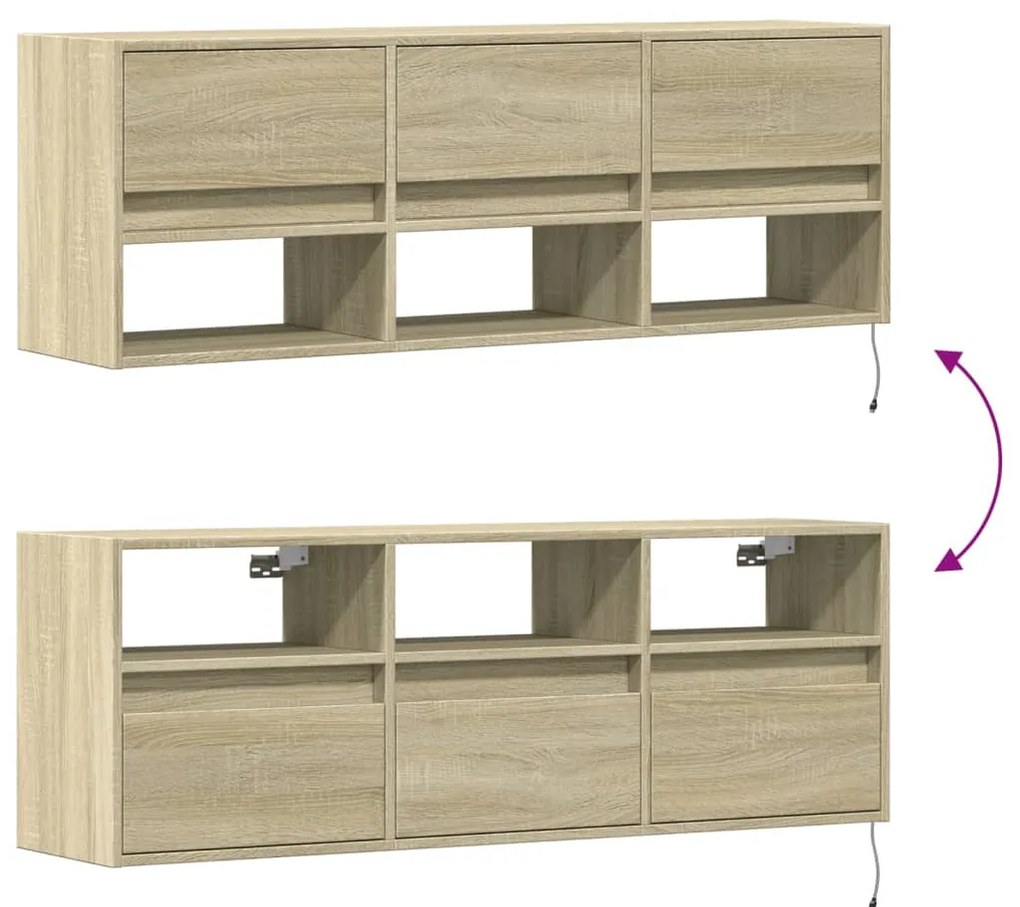 Móvel de parede p/ TV c/ luzes LED 130x31x45 cm carvalho sonoma