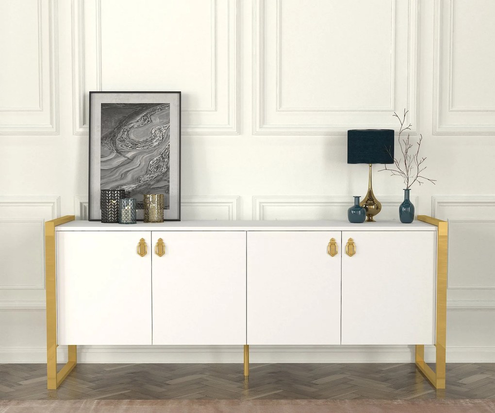 Aparador Lost – Branco e Dourado (180 x 77,6 x 44,5 cm) | Elegância e