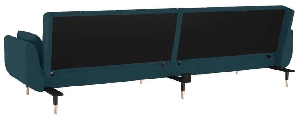 Sofá-cama 2 lugares com duas almofadas veludo azul