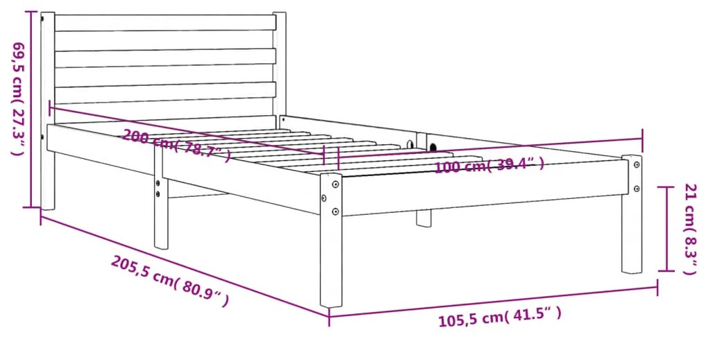 Cama sem colchão 100x200 cm pinho maciço castanho-mel