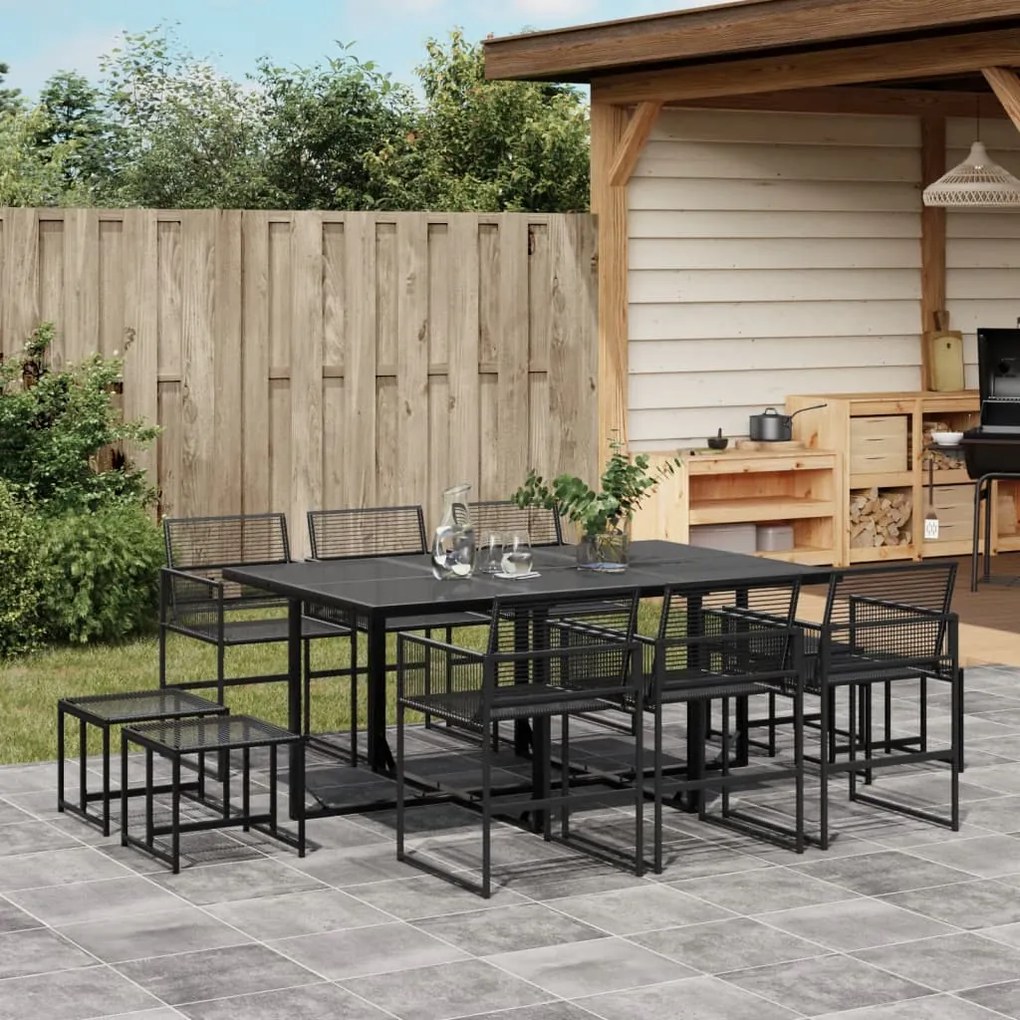 vidaXL 11 pcs conjunto de jantar para jardim vime PE preto