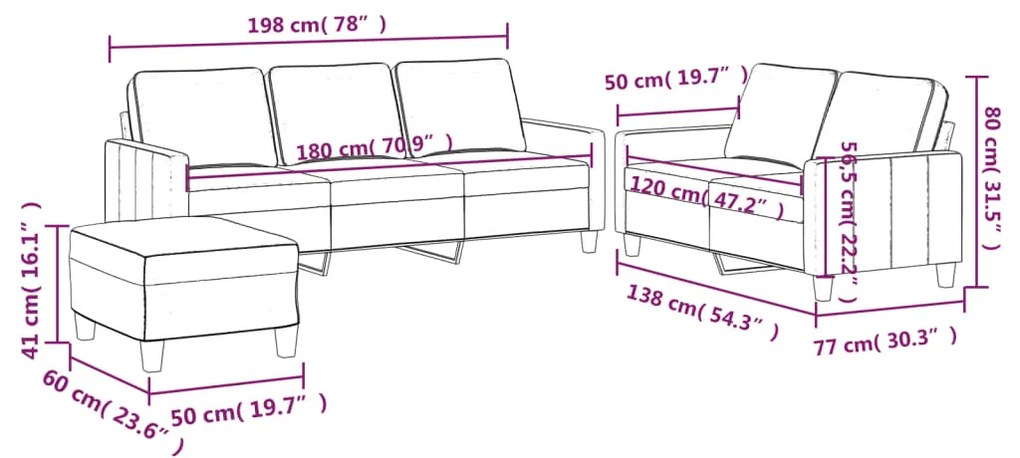 3 pcs conjunto de sofás com almofadões veludo cinzento-escuro