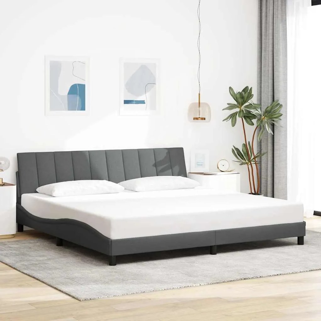 vidaXL Estrutura de cama sem colchão 200x200 cm tecido cinzento-escuro