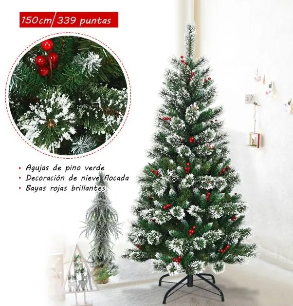 Árvore de Natal de 1,5 m com neve e sem luz Fácil de montar 100% PVC Perfeito como decoração Verde