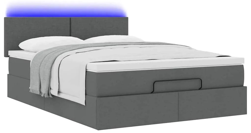 Cama otomana com colchão &amp; LEDs 140x200 cm cinzento escuro
