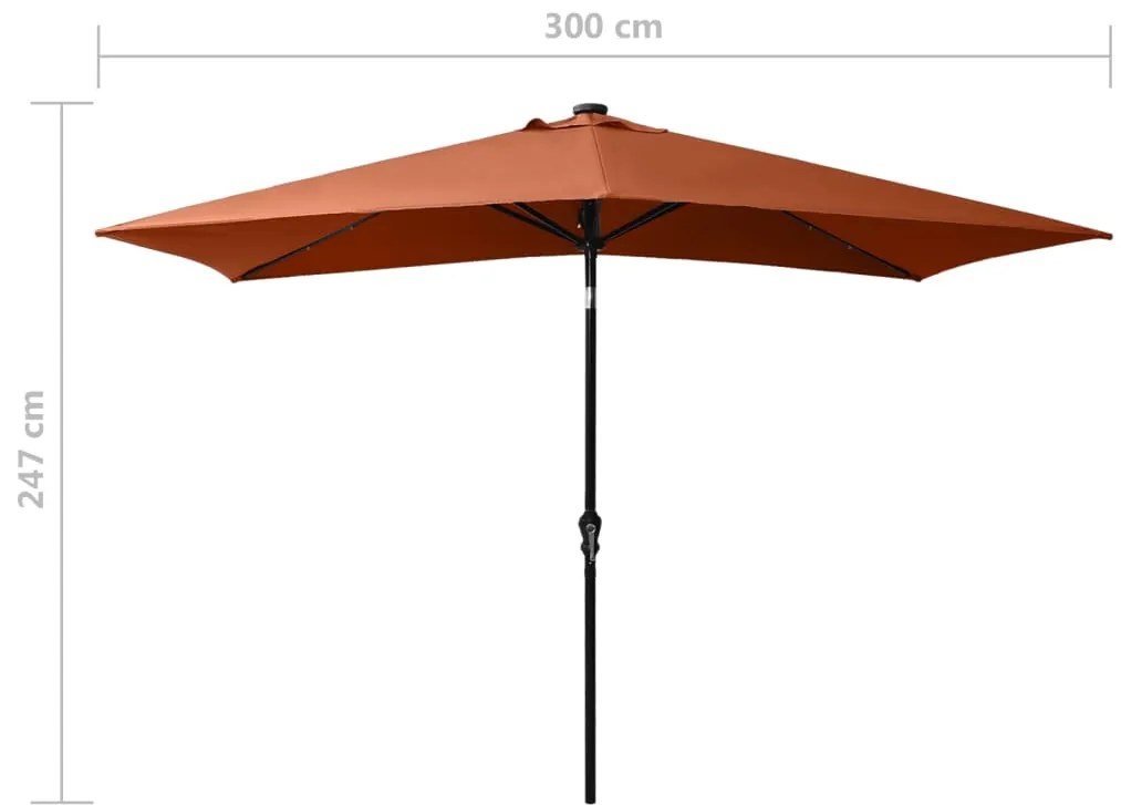 Guarda-sol de jardim c/ luzes LED e poste de aço 2x3m terracota