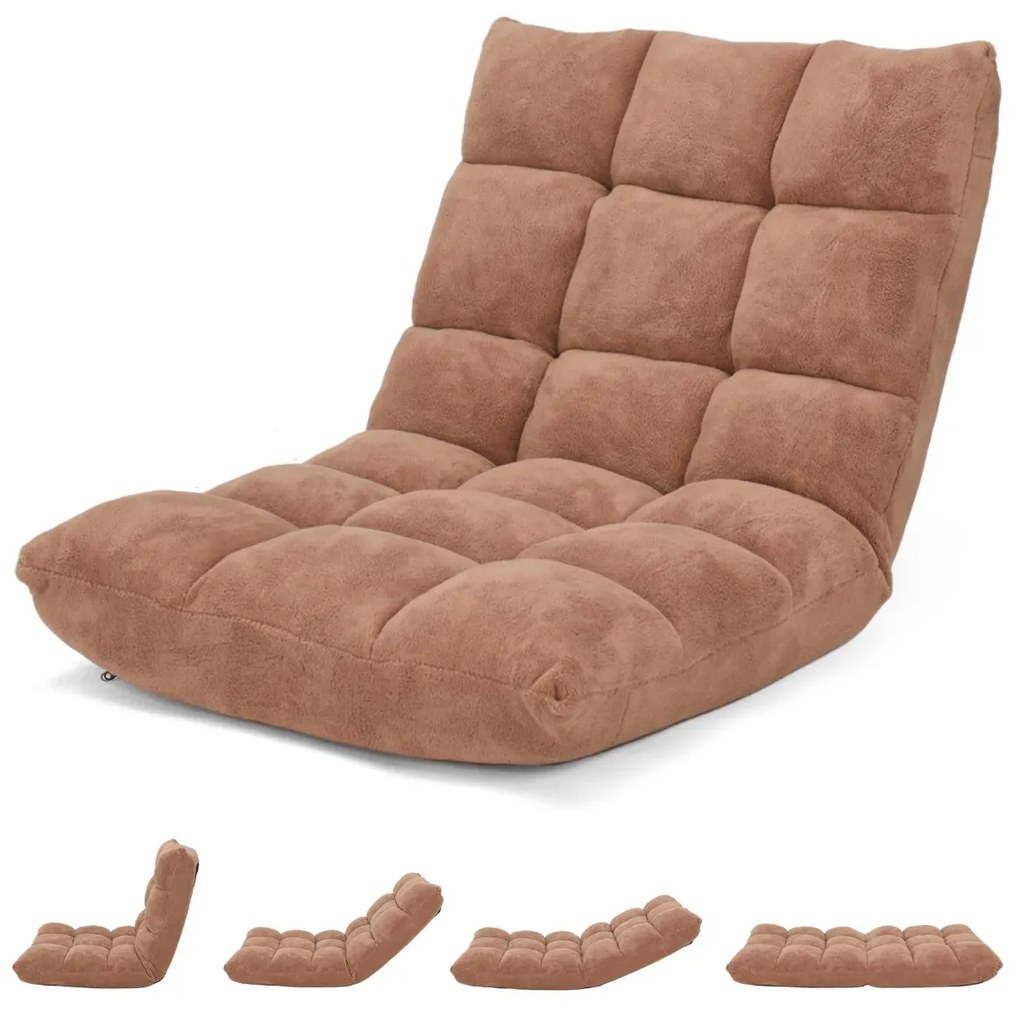 Sofá chão dobrável Costas ajustáveis 14 posições Cadeira de quarto Sala de estar 105 x 56 x 15 cm Bege