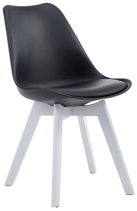 Cadeira de cozinha e sala de jantar Borneo V2 em couro sintético com estrutura branca 48 x 84 x 41,5 cm Preto