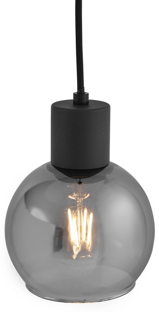 Candeeiro de suspensão Art Deco preto com vidro fumê - Vidro