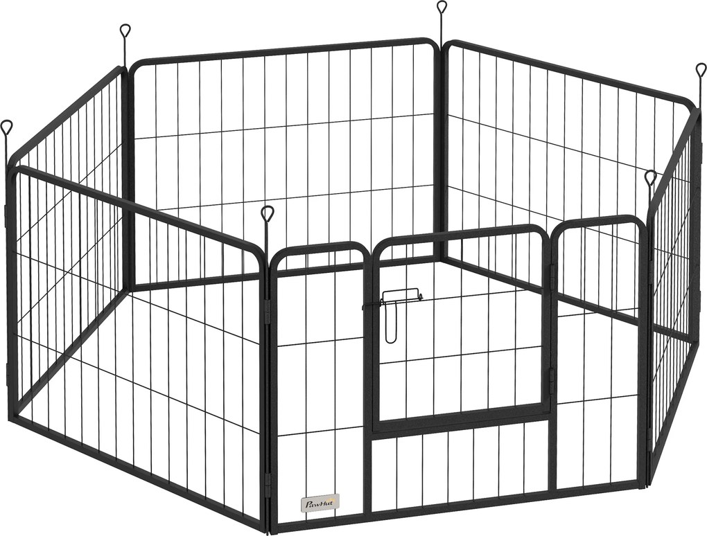 PawHut Parque para Cães de 6 Painéis de 60 cm de Altura Vedações para Cães de Aço Dobrável com Porta para Interior e Exterior Preto | Aosom Portugal