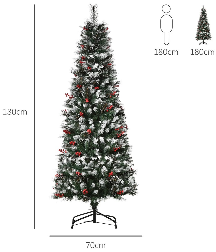 Árvore de Natal Artificial 180cm Ignífugo com 539 Ramos 51 Bagas Folha