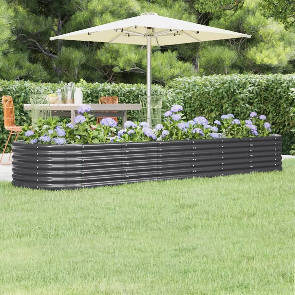 vidaXL Canteiro elevado jardim 296x80x36 aço revestido a pó antracite