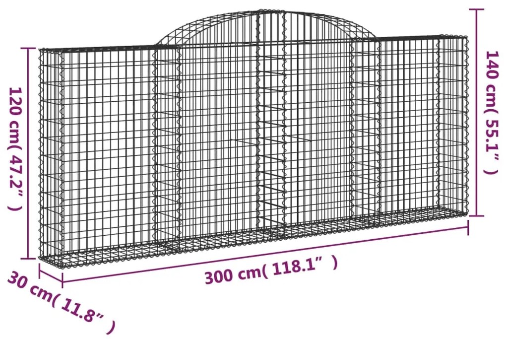 Cestos gabião arqueados 7pcs 300x30x120/140cm ferro galvanizado