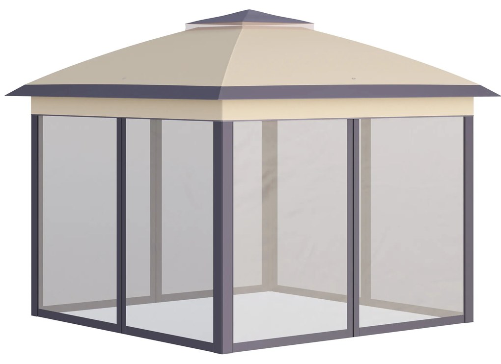 Pérgola Dobrável Exterior 3,3x3,3x2,88m com Altura Ajustável Pérgola de Jardim com Duplo Teto 4 Mosquiteiras Removíveis e Bolsa de Transporte