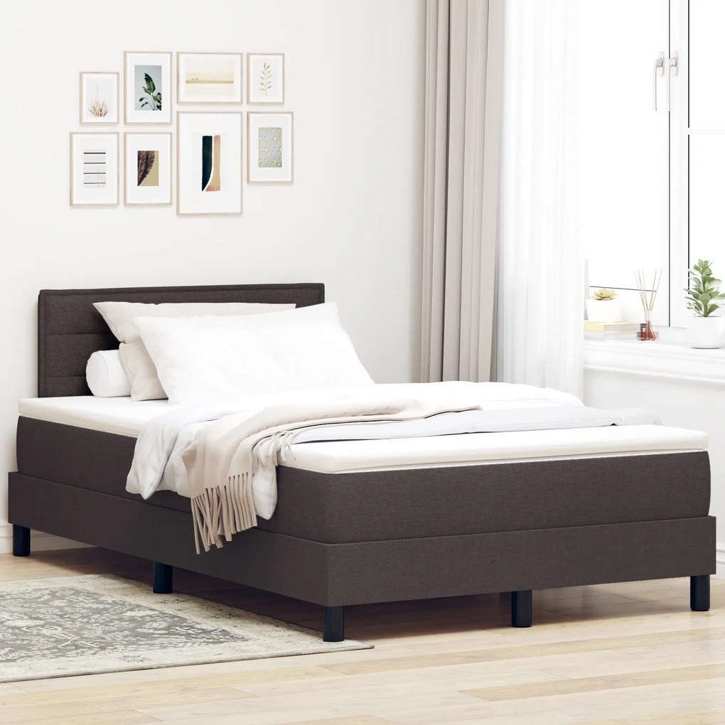Cama Box Spring com Colchão Castanho Escuro 120x190 cm Tecido