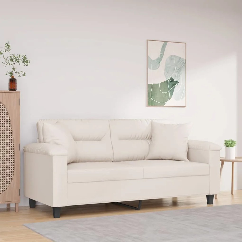 vidaXL Sofá 2 lugares c/ almofadões 140 cm tecido de microfibra bege