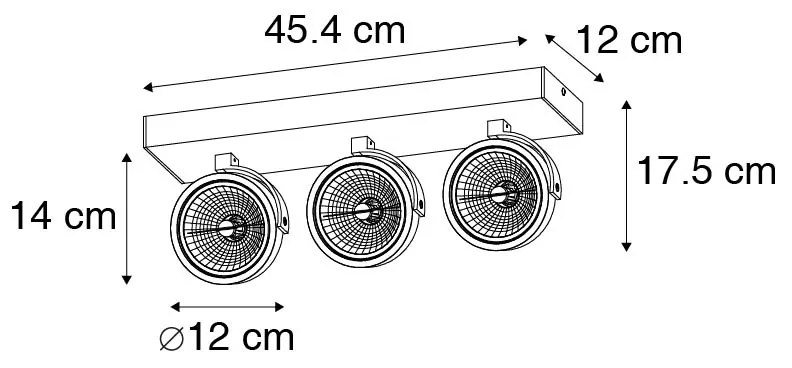 3 luzes ajustáveis pretas com foco industrial - Go Moderno