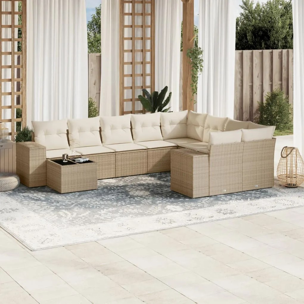 vidaXL 10 pcs conjunto de sofás p/ jardim com almofadões vime PE bege
