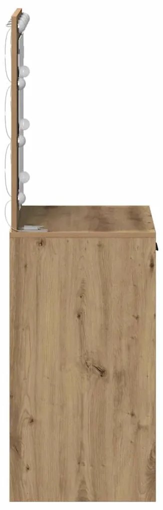 Mesa de Maquilhagem com Luzes LED Carvalho Artesanal 50x41x135 cm
