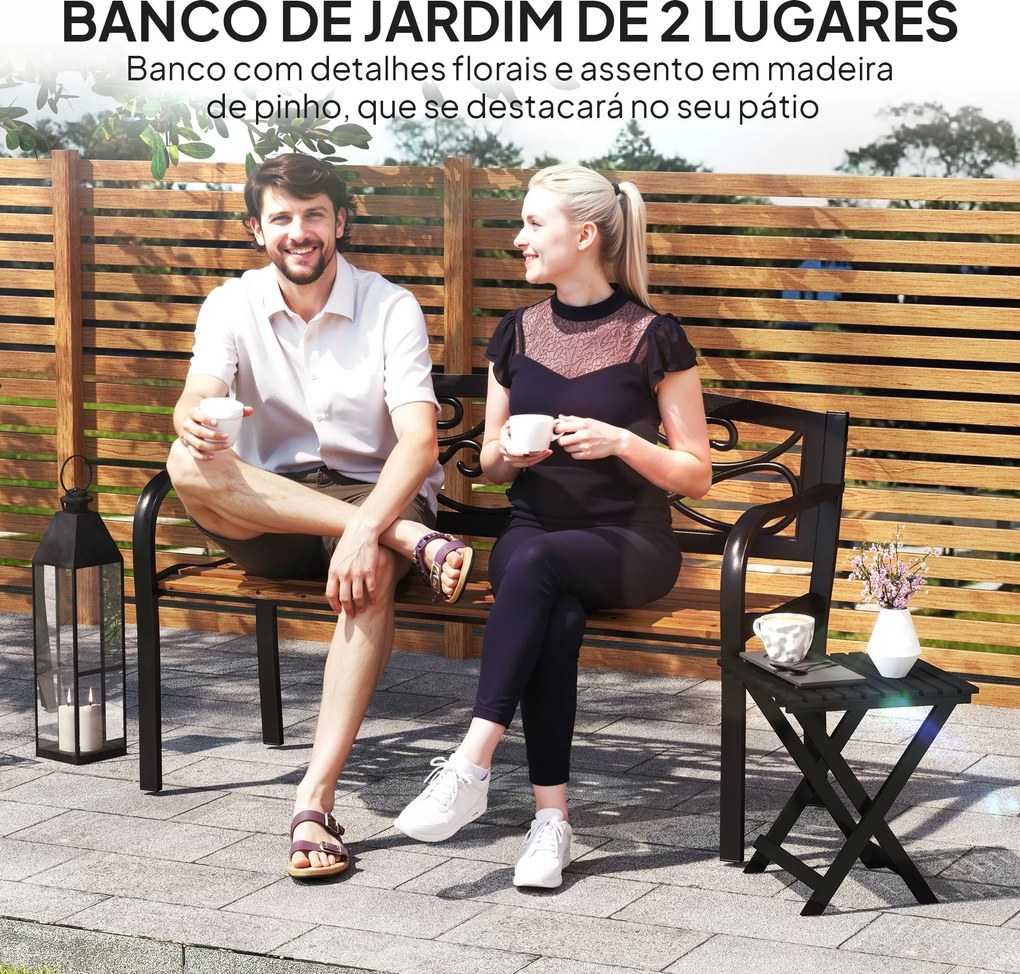 Banco de Jardim de 2 Lugares Banco de Exterior com Assento de Madeira