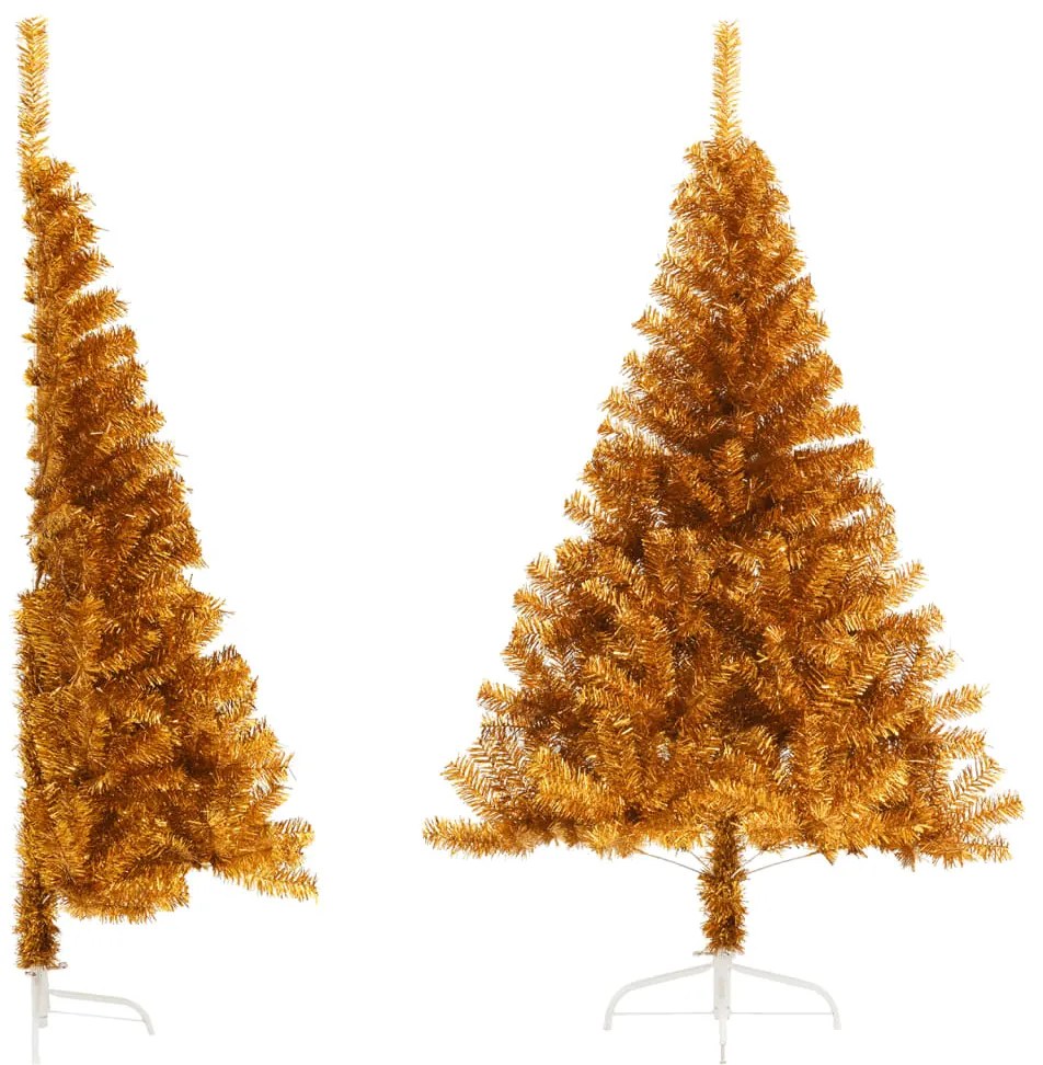 Meia árvore de Natal artificial com suporte 120 cm PET dourado