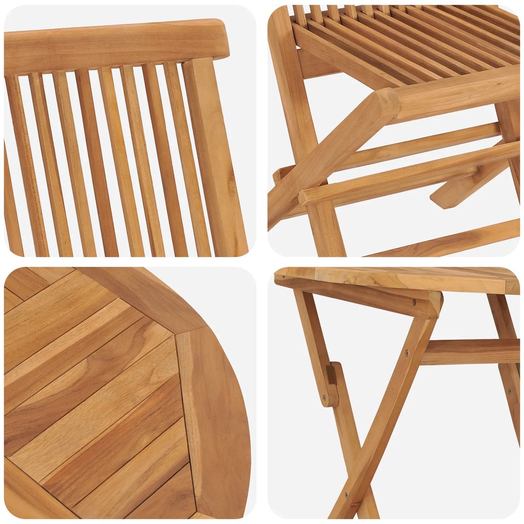 Conjunto Bistro de Jardim em 3 Peças Madeira Sólida de Acácia