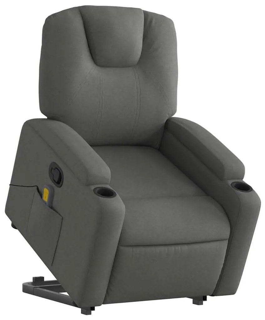 Poltrona elevatória de massagens tecido cinzento-escuro
