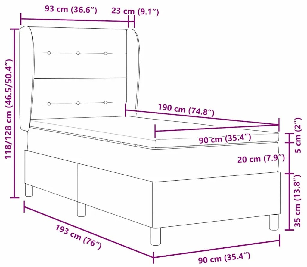 Cama Box com Colchão Rosa 90x190 cm Veludo