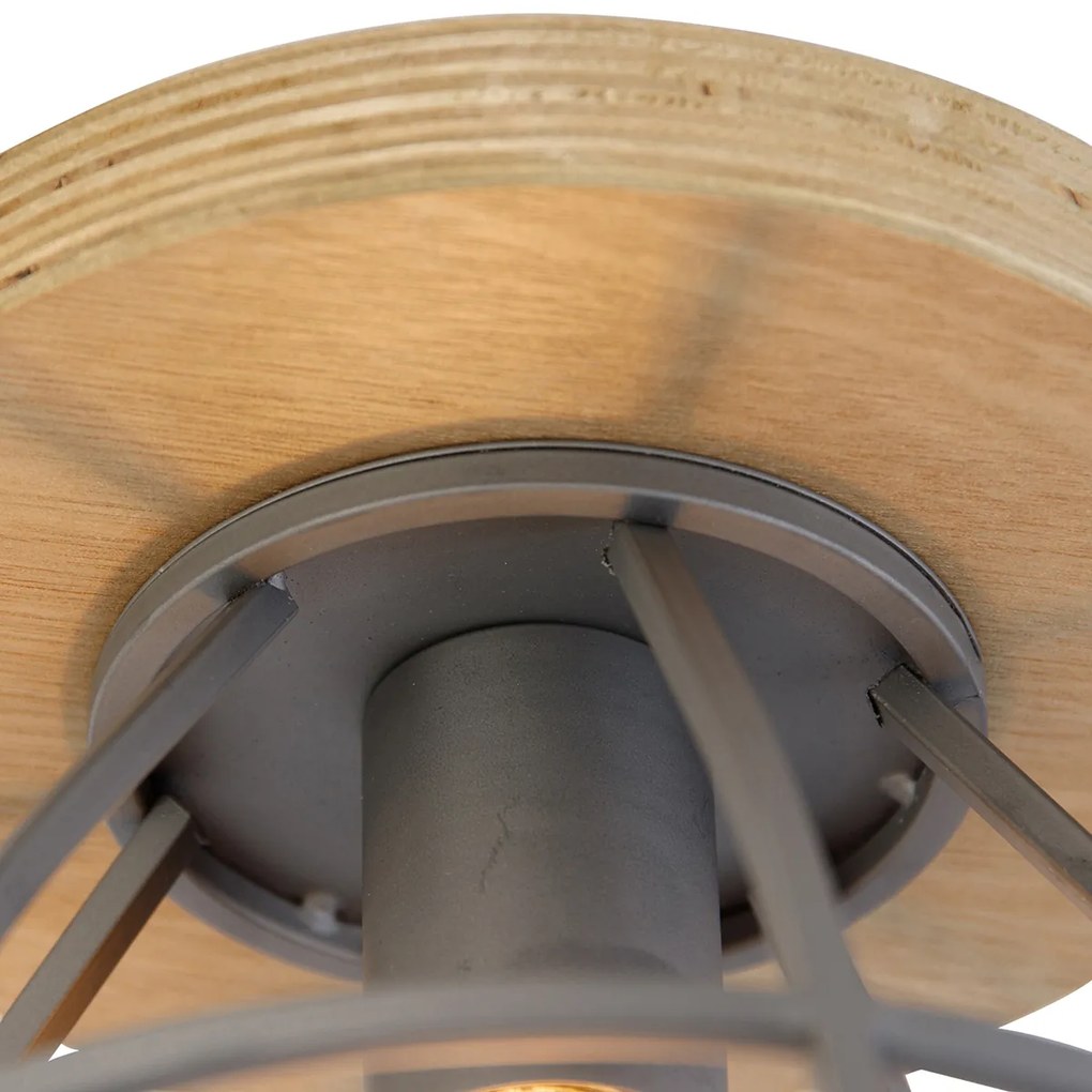 LED Candeeiro de teto inteligente cinzento escuro com madeira incl. WiFi E27 - Arthur Industrial