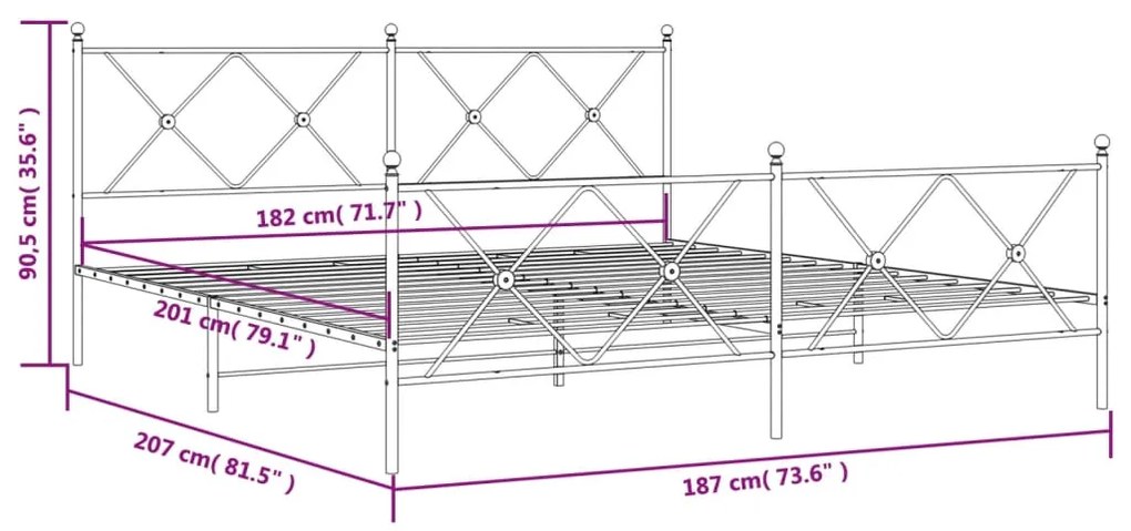 Estrutura de cama com cabeceira e pés 180x200 cm metal branco