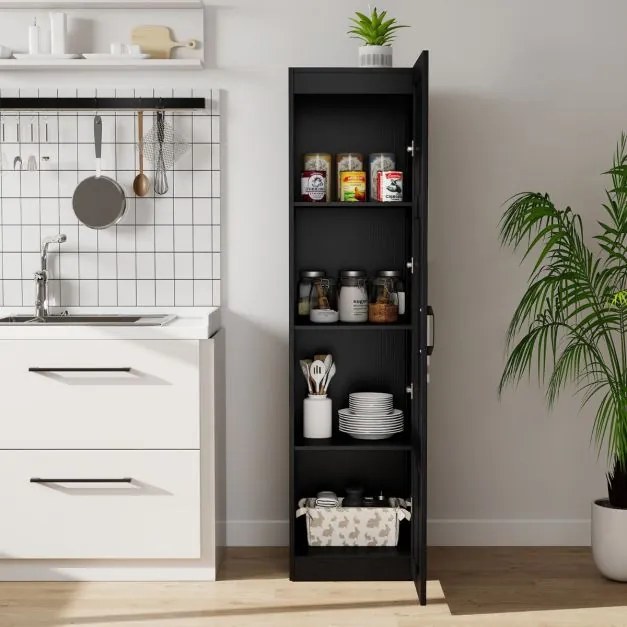 Armário Despensa 38 x 40 x 149 cm com 4 níveis e porta para cozinha e sala de estar Preto