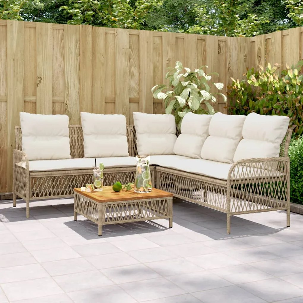 2 pcs conjunto de sofás p/ jardim com almofadões vime PE bege