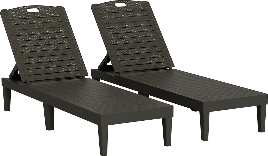 Outsunny Conjunto de 2 Espreguiçadeiras de Jardim Exterior Espreguiçadeiras Reclináveis de PP Encosto Ajustável Preto | Aosom Portugal