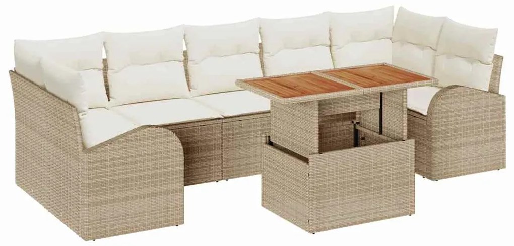 Conjunto de Sofá de Jardim 8 Peças com Almofadas Beijes em Rattan Sint