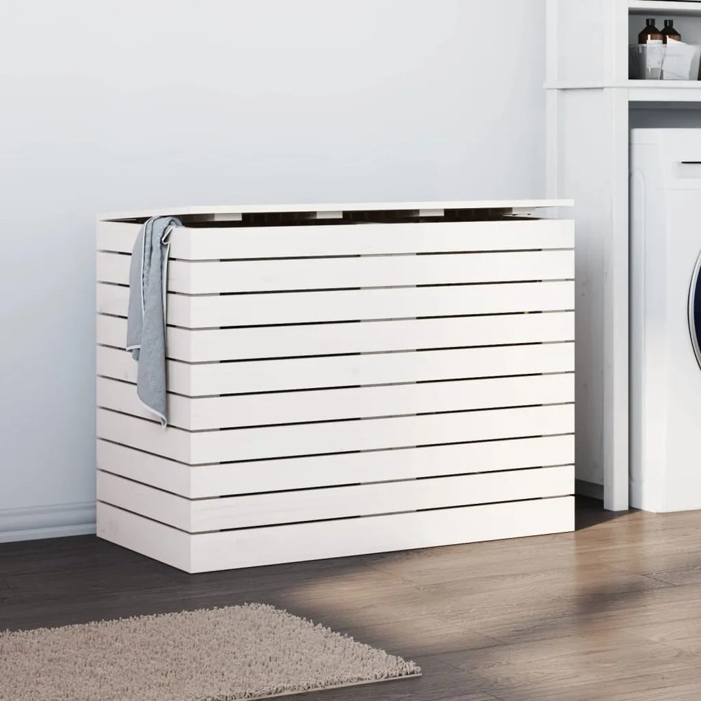 vidaXL Cesto de roupa suja 88,5x44x66 cm pinho maciço branco