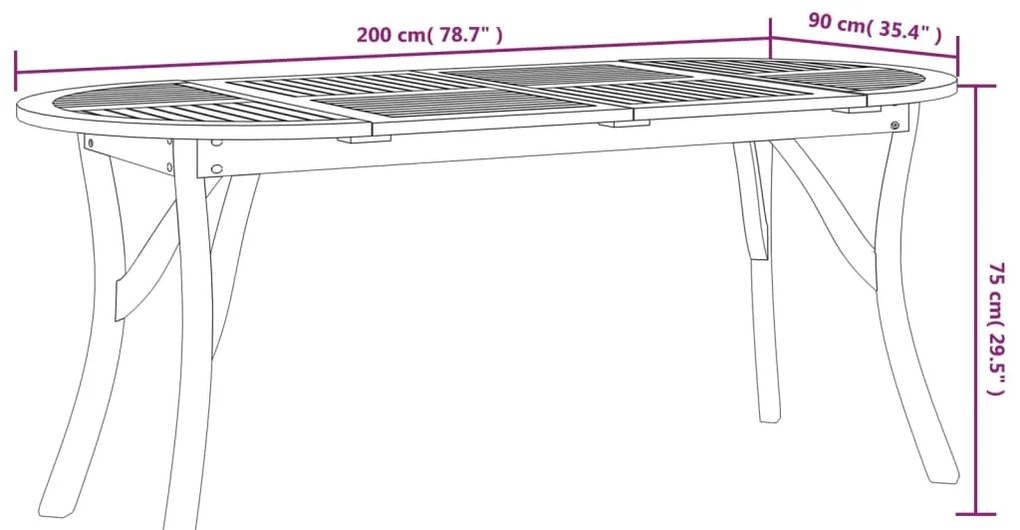 Mesa de jardim 200x90x75 cm madeira de acácia maciça