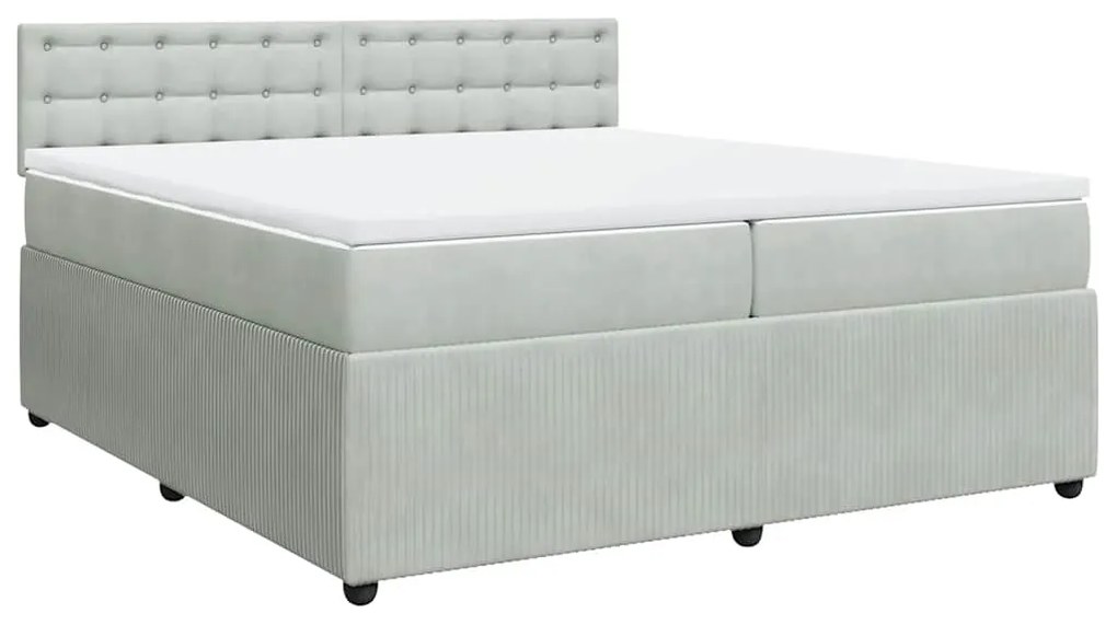 Cama com molas/colchão 200x200 cm veludo cinzento-claro