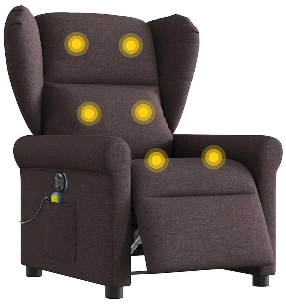vidaXL Poltrona reclinável massagens elétrica tecido castanho-escuro