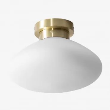 Plafon De Teto Redondo Ø30 Cm Em Ferro E Vidro Diribe Dourado - Sklum