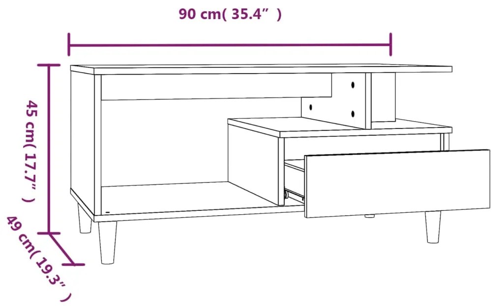 Mesa de centro 90x49x45 cm derivados madeira carvalho fumado