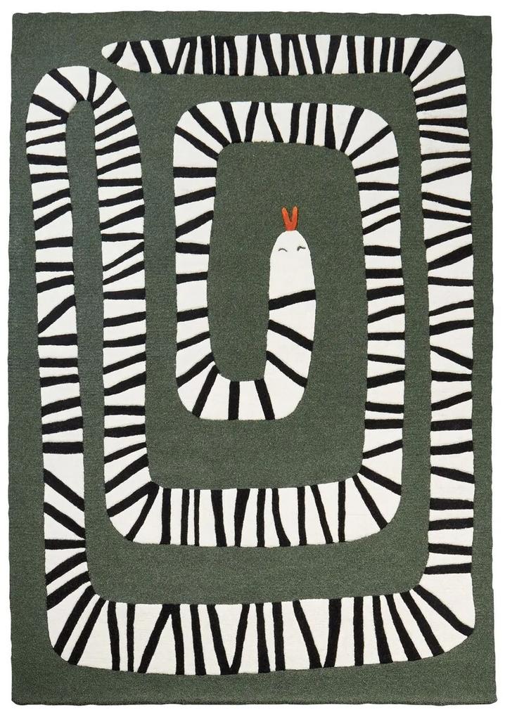 Tapete com motivo de cobra em lã verde 160 x 230 cm OKAPI Beliani