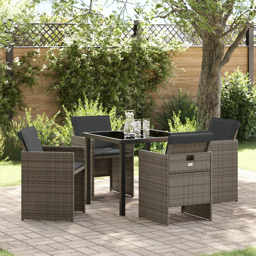 vidaXL Conjunto de Jantar de Jardim de 5 Peças com Almofadas Cinza de Vime Poliéster