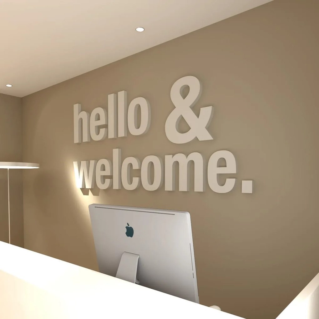 Hello & Welcome 3D Decoração Empresas (Tamanho: 163 x 55 cm, Cor PVC: Cinzento, Espessura PVC: 5 mm)