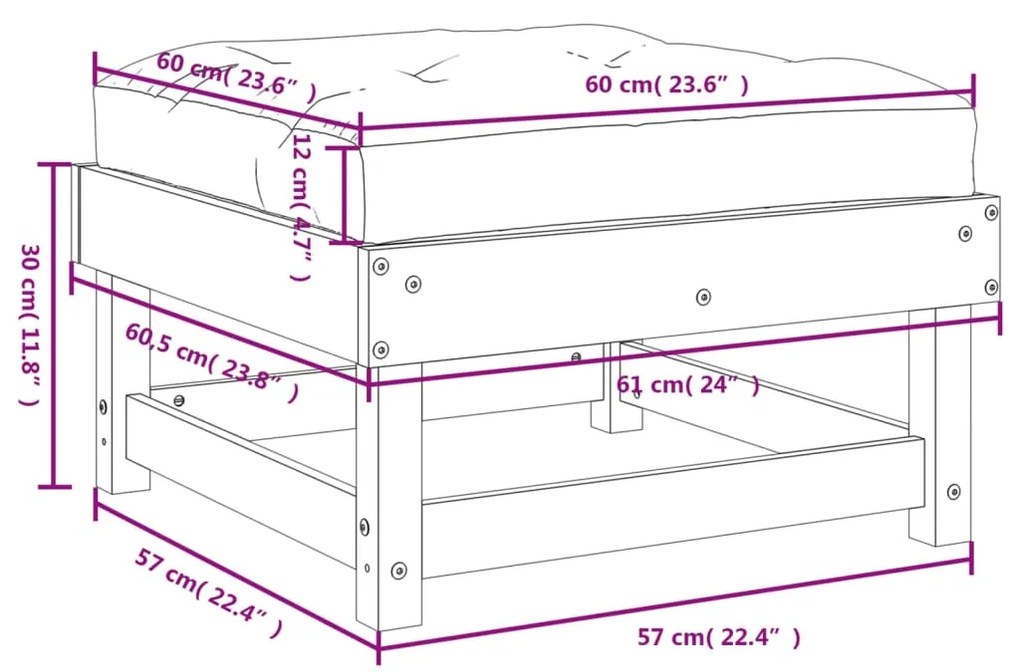 Apoios de pés jardim c/ almofadões 2pcs madeira douglas maciça