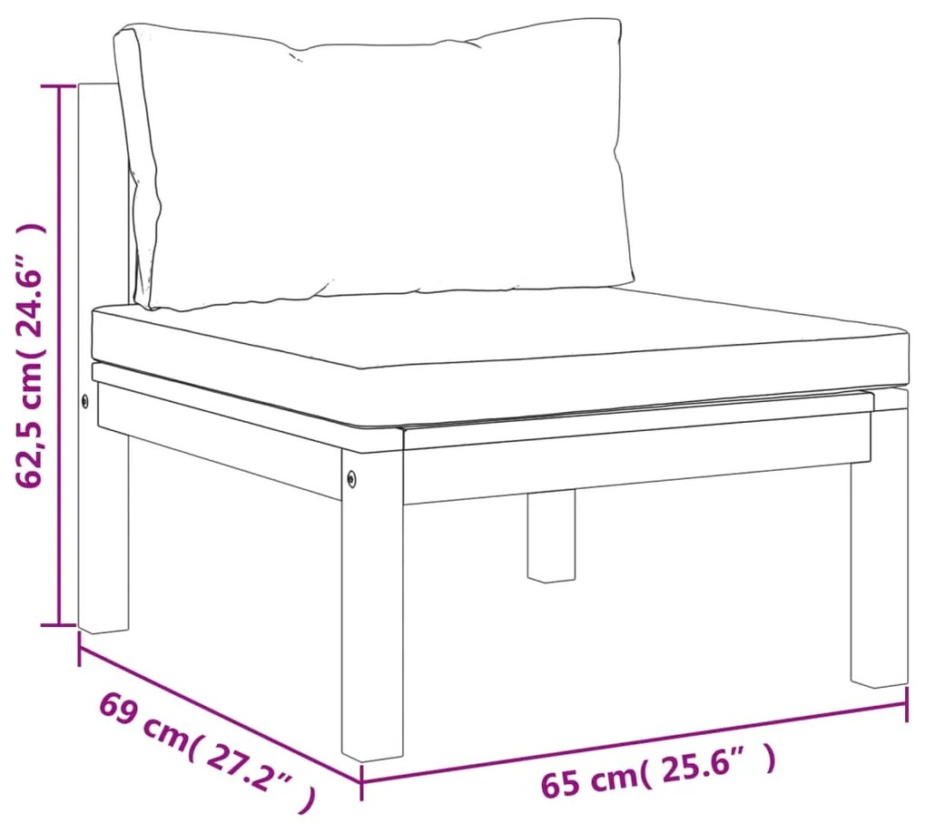 6 pcs conjunto lounge jardim c/ almofadões creme acácia maciça